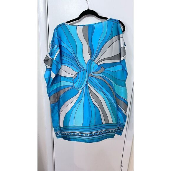 MICHAEL KORS HANDKERCHIEF BLUE PRINT PONCH TUNIC BLOUSE SZ M - Picture 5 of 10